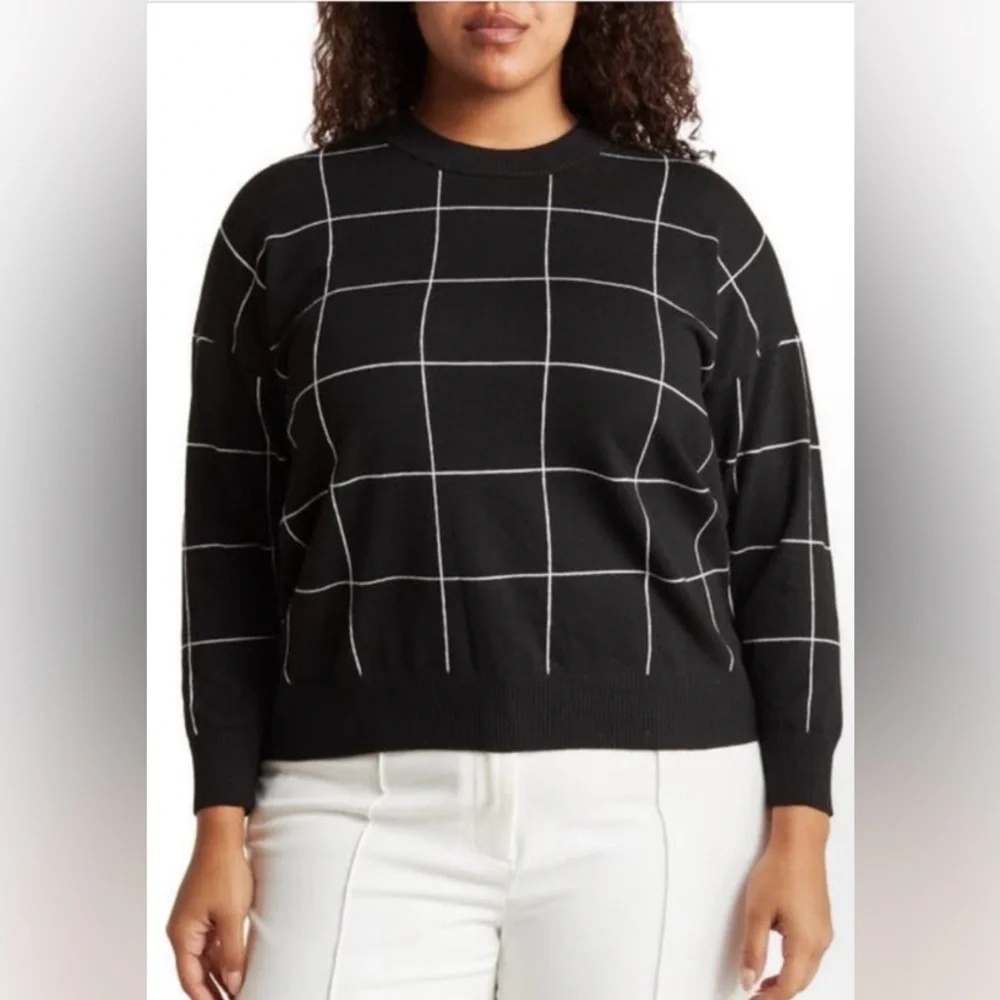 T Tahari Black and White Grid Sweater Women’s Size 1x - Picture 7 of 10